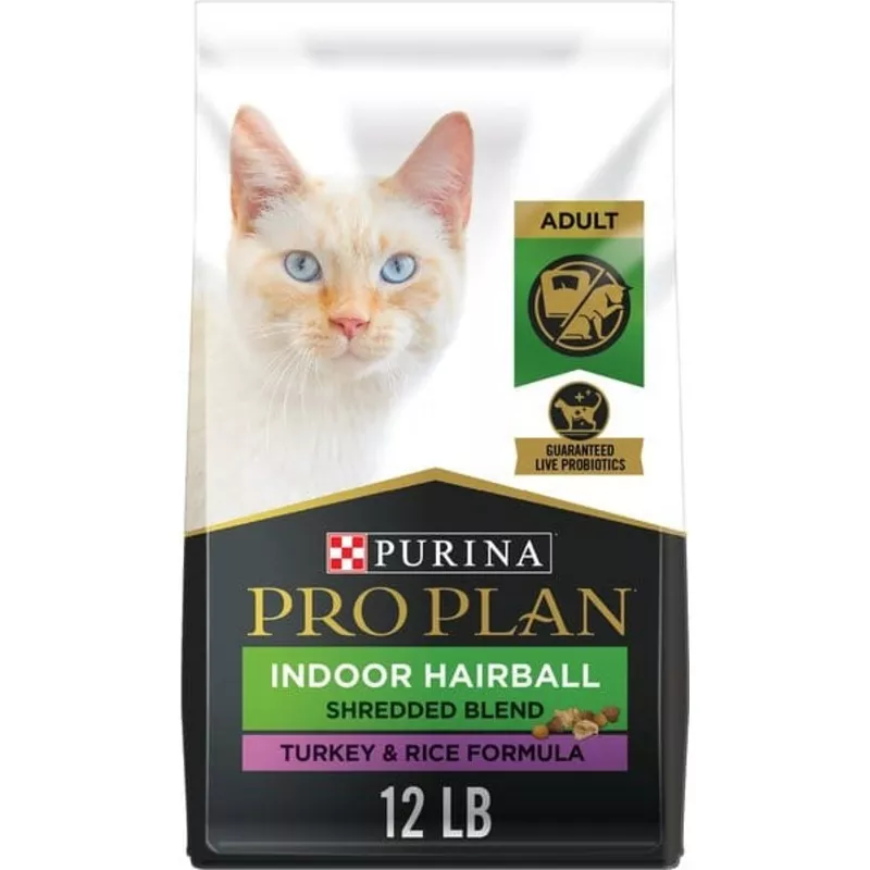 Purina Pro Plan Shredded Blend Hairball Control Turkey and Rice Indoor Adult Dry Cat Food – 12 Lbs